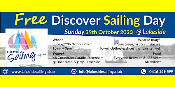 Free Discover Sailing Day @ Lakeside Pakenham, Pakenham - What's On Cardinia