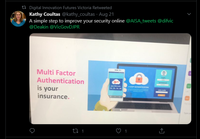 Screen schot of tweet from Kathy Coultas about a webinar on password safety