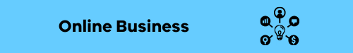 Online Business text on pale blue background with icon indicating business activity