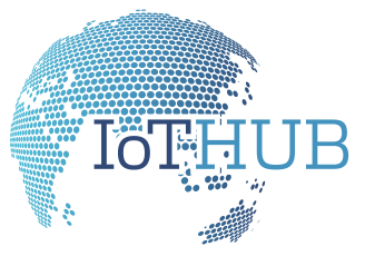 IoT Hub text logo of a globe