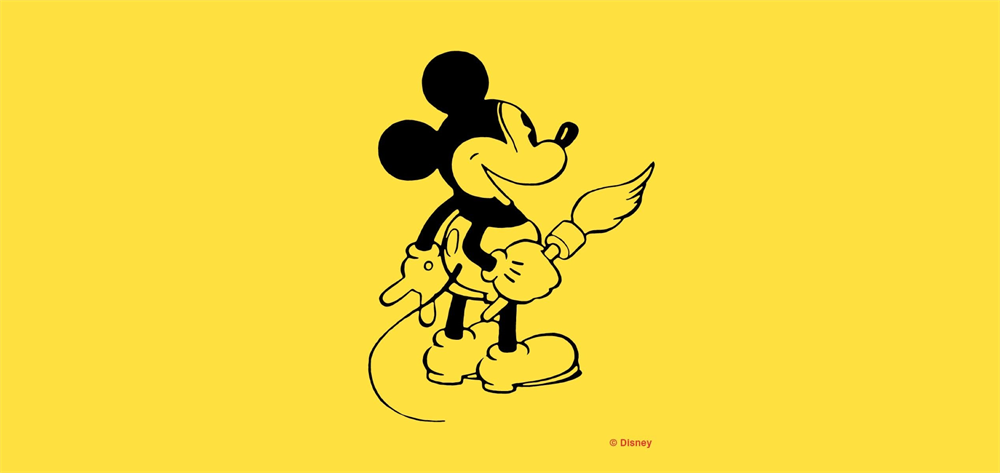 Mickey Mouse holding a paint brush